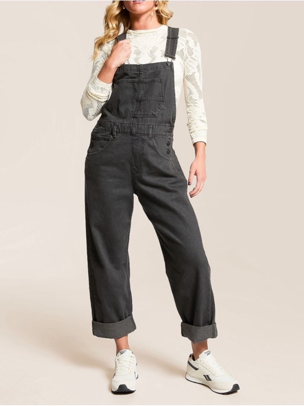 Free People Ziggy Denim Faded Grey/Black Overalls